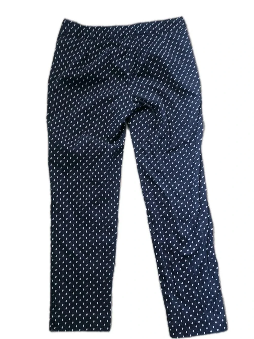 BODEN Richmond Trousers US 4L UK 8L Navy Blue White Polka Dot Cotton Stretch
